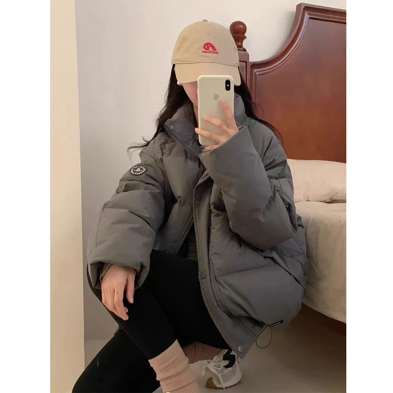 加厚棉衣女学生面包服宽松冬季洋气纯色立领短款棉袄女