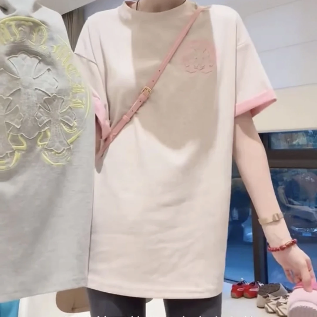 简约风字母老钱风常规型短袖T恤宽松夏季ol重工上衣女百搭休1146