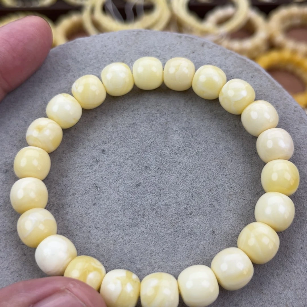 蜜蜡未镶嵌手串纯天然俄料白蜡极限弧高桩10.5*9.7腕口19+