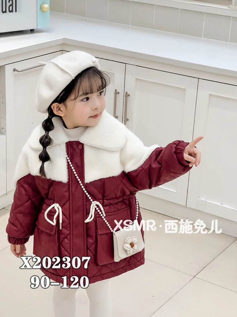 202307XSME皮毛毛领儿童皮毛一体时尚外套