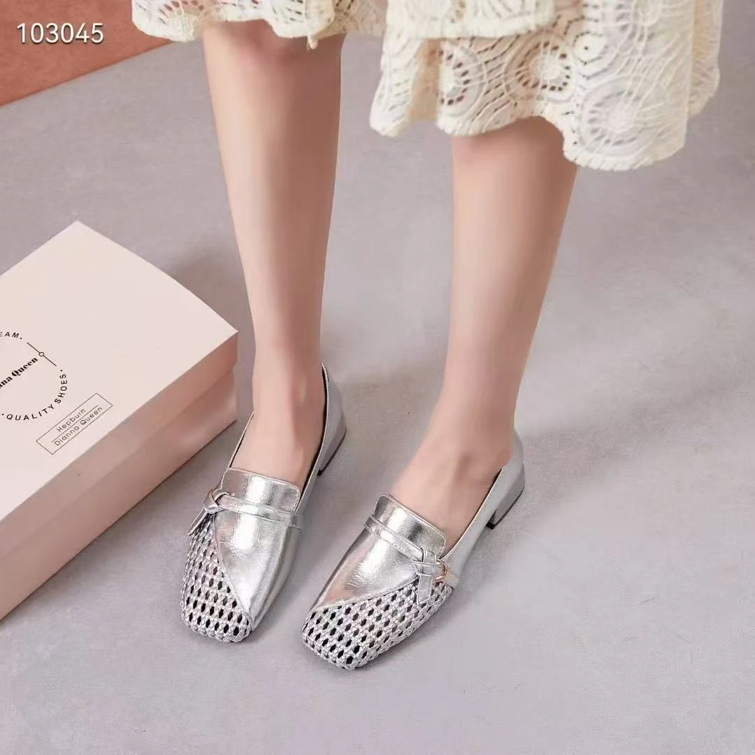 冬季新品防滑粗跟编织复古单鞋时尚百搭方头凉鞋 X 检 25107