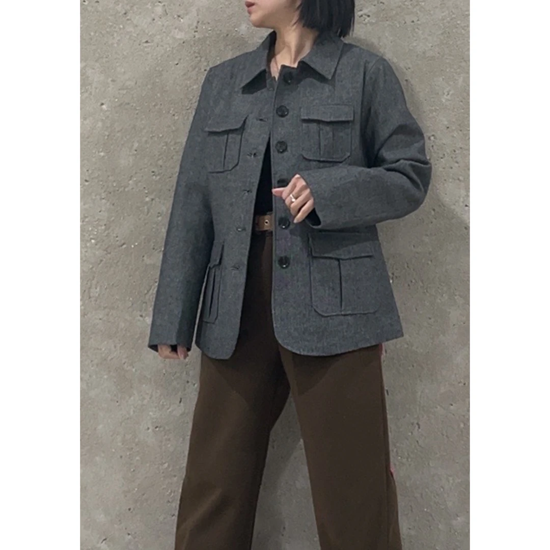 直播早秋新款复古修身休闲毛呢外套洋气工装风短西装63126