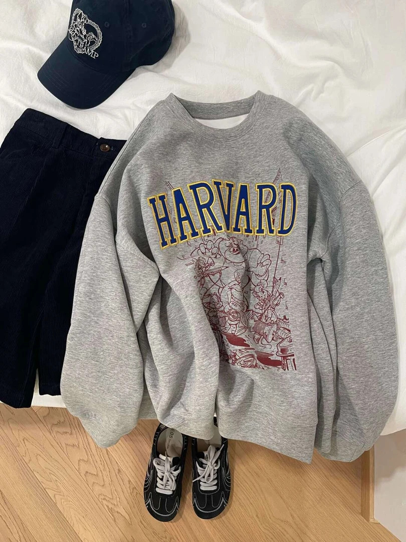 刺绣字母慵懒运动休闲宽松圆领卫衣女秋季挺阔感百搭长袖上衣