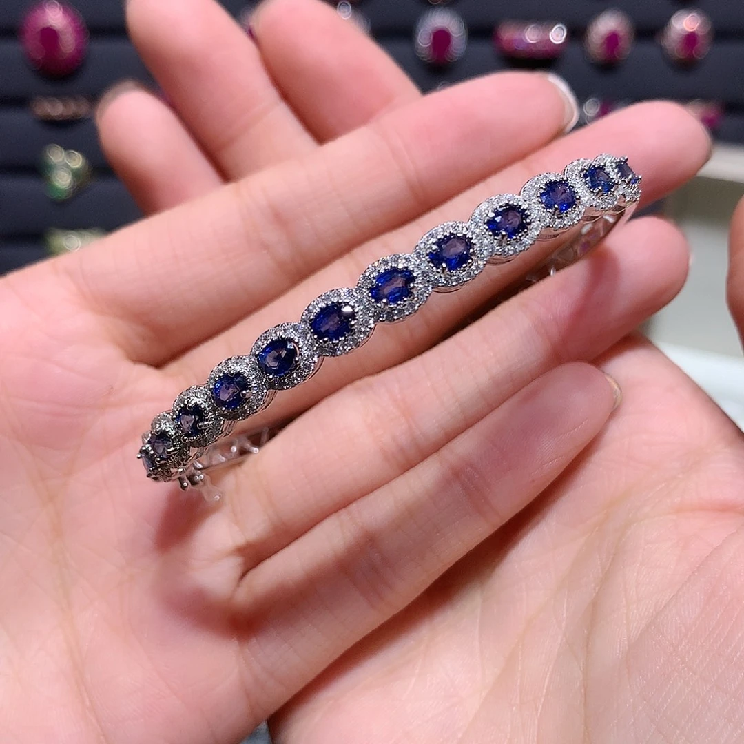 蓝宝石手镯银S925镶嵌