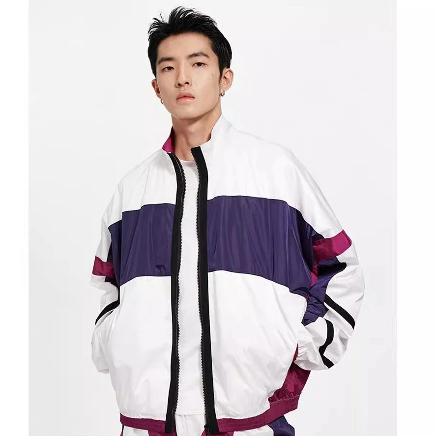 Unawares.男女同款 多面料拼接色复古轻薄尼龙夹克