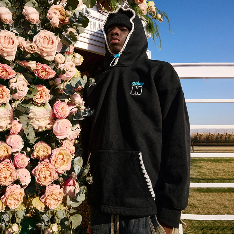 MEDM24SS撞色贝壳绣连帽卫衣街头潮牌字母春秋季宽松百搭情侣