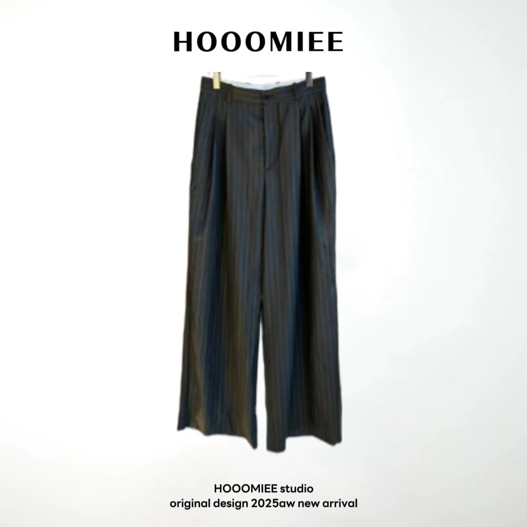 Hooomiee竖条纹垂顺女士休闲西服裤220155