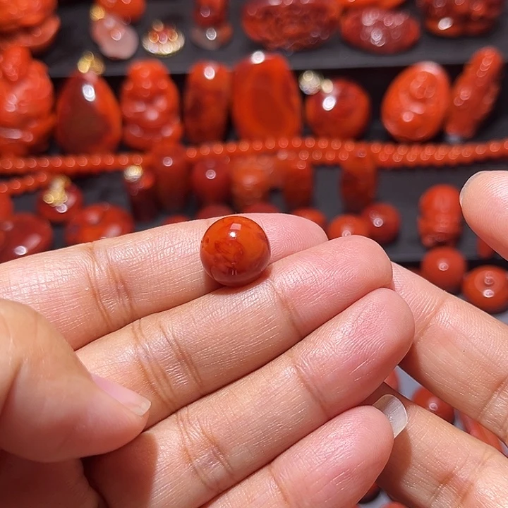 南红玛瑙未镶嵌配饰火焰纹圆珠12.6mm