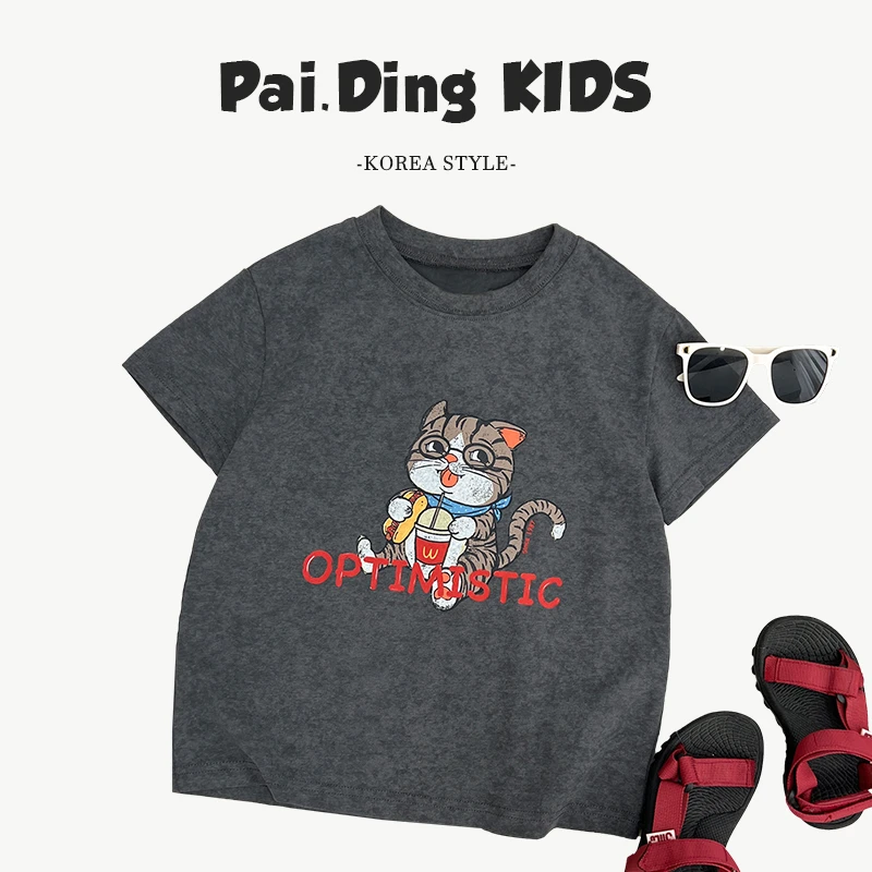 【小首尔】现货-夏装儿童韩版猫咪印花宽松百搭短袖T恤SJ5766-XX3