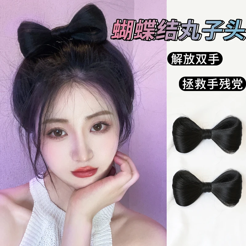 蝴蝶结假发发包双丸子头猫耳发夹蓬松发髻抓夹盘发饰