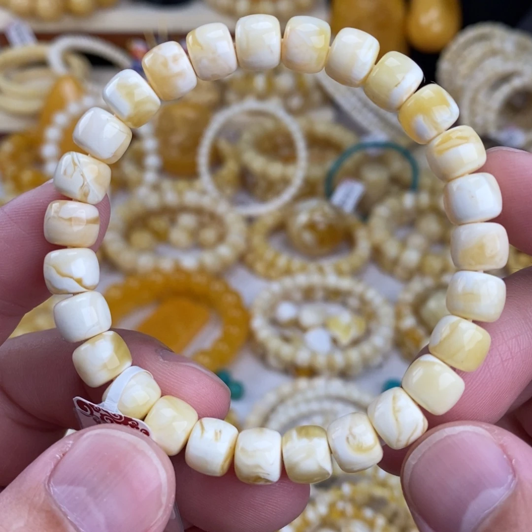 手链蜜蜡未镶嵌瓷白溶洞妖花8.5mm