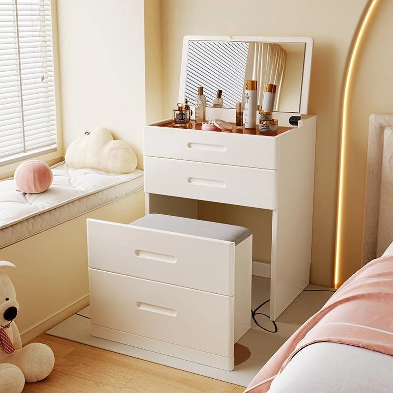 IKEA宜家实木化妆台床头柜一体家用小户型斗柜卧室迷你翻盖化妆桌