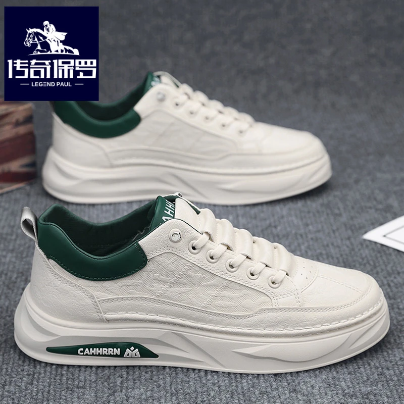 传奇保罗正版一脚蹬男鞋冬季厚底工作板鞋男士皮面上班低帮休闲鞋