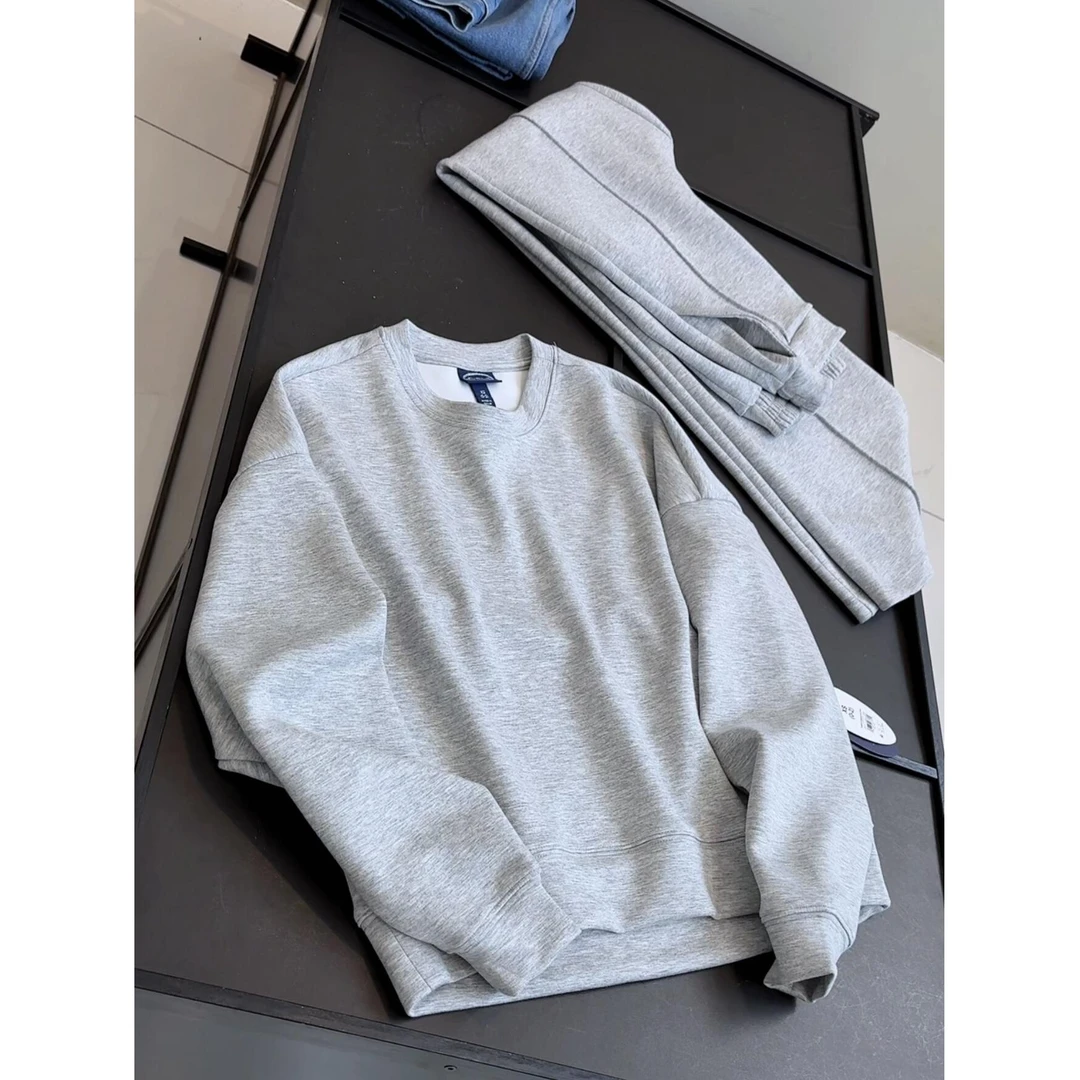 可分开拍 秋冬韩版简约纯色圆领卫衣高腰微喇卫裤休闲时尚套装女