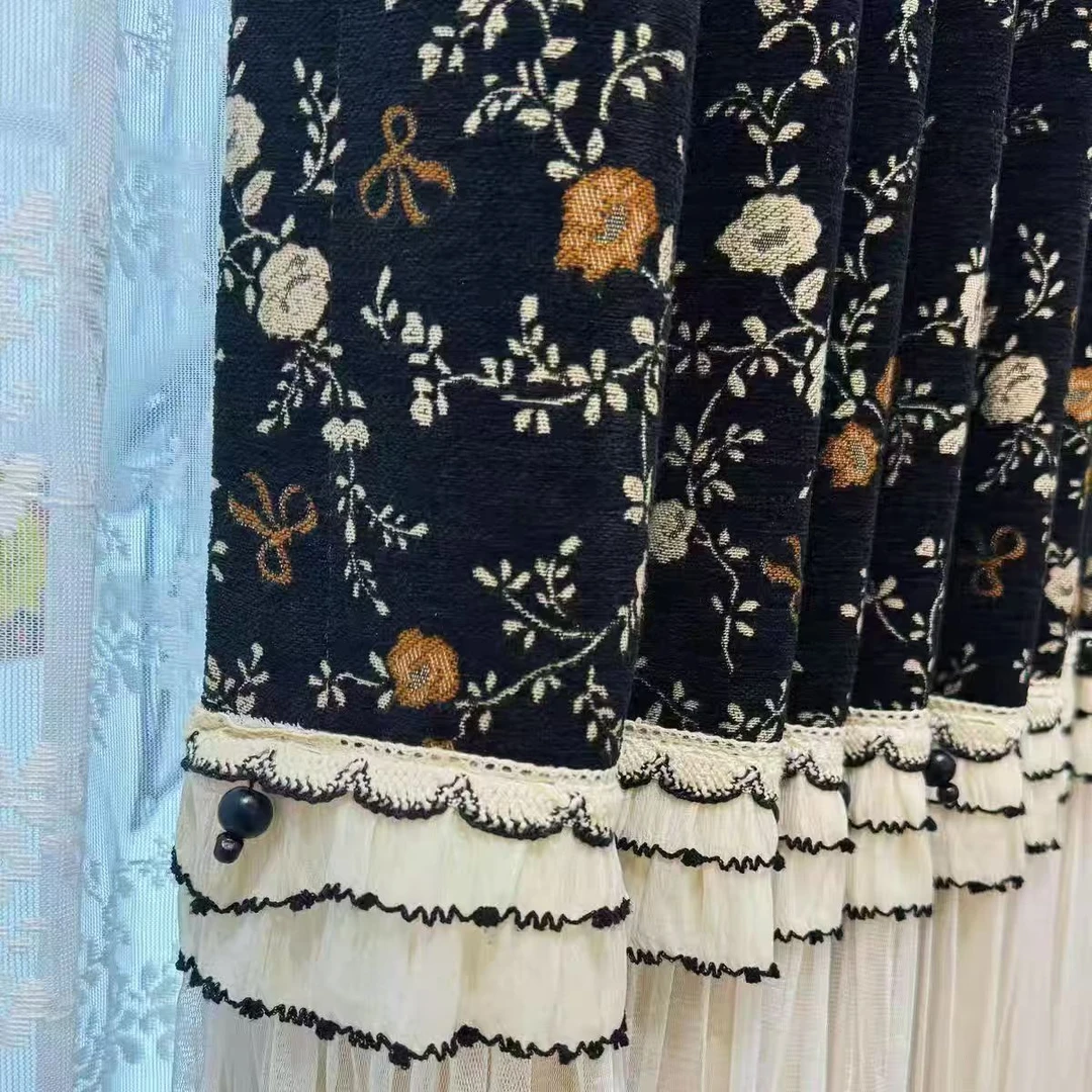 新款黑色玫瑰法式复古风格窗帘辅料