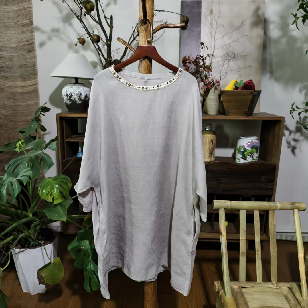 【大梅子推荐】设计款亚麻套头上衣X0275