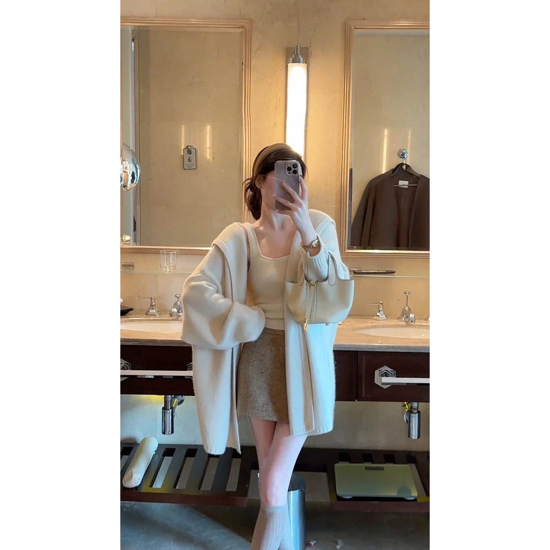 秋冬慵懒风穿搭气质温柔富家千金内搭背心吊带针织开衫显瘦半身裙