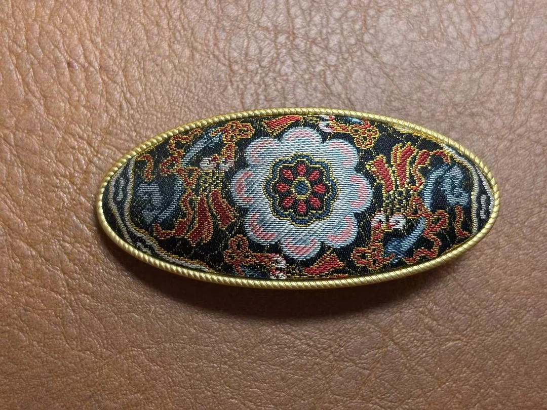 纯手工名家宋锦中椭圆弹簧夹自制