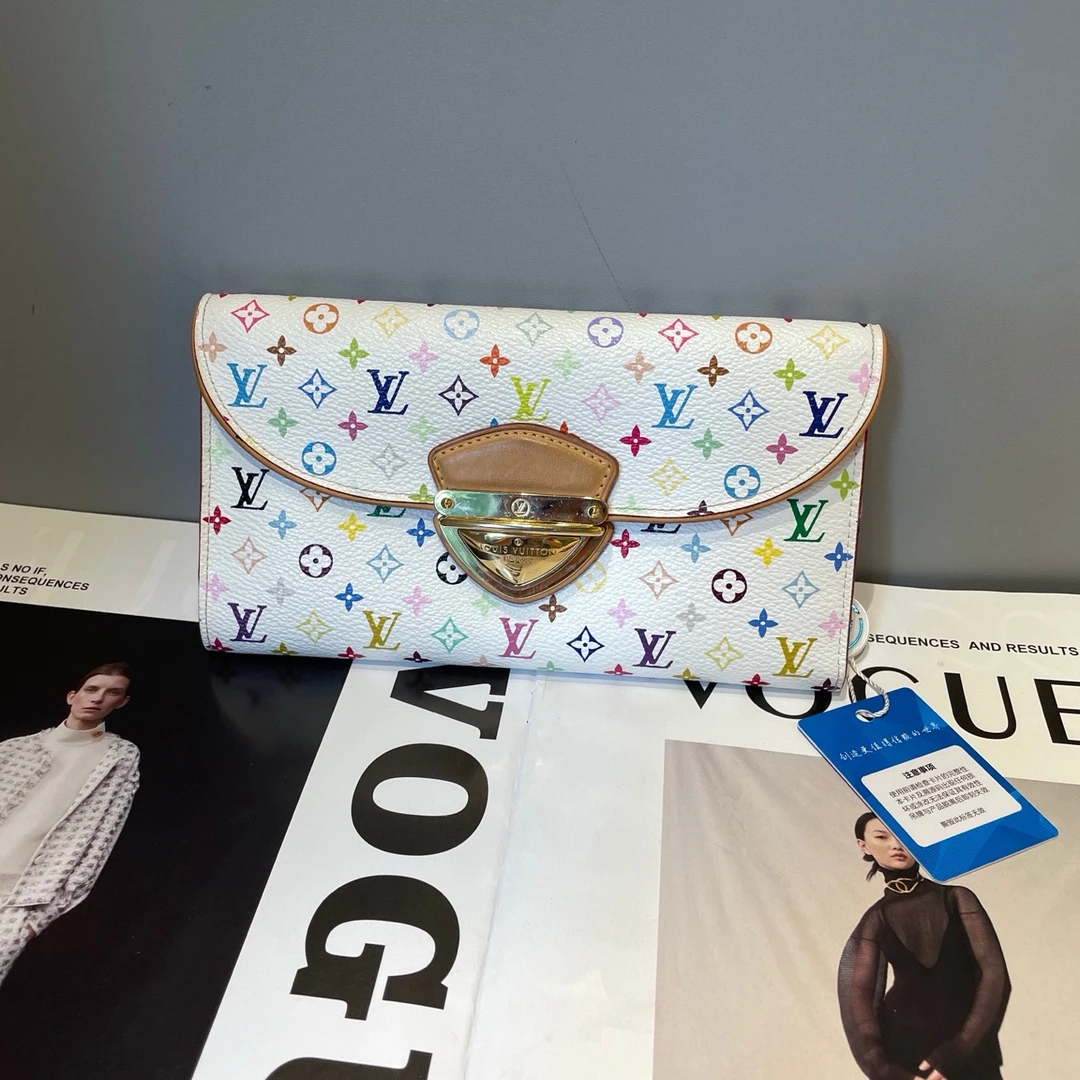 95新 LouisVuitton/路易威登 中古村上隆白三彩长款钱包 19*10