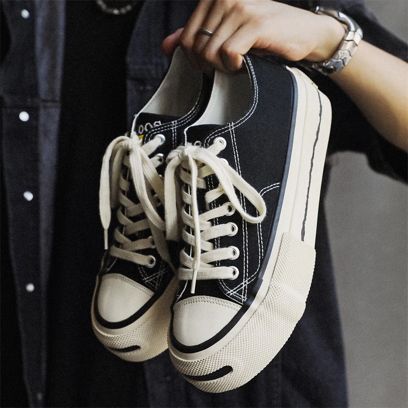 2025新款开口笑低帮帆布鞋软中底经典滑板鞋休闲鞋情侣款小众厚底