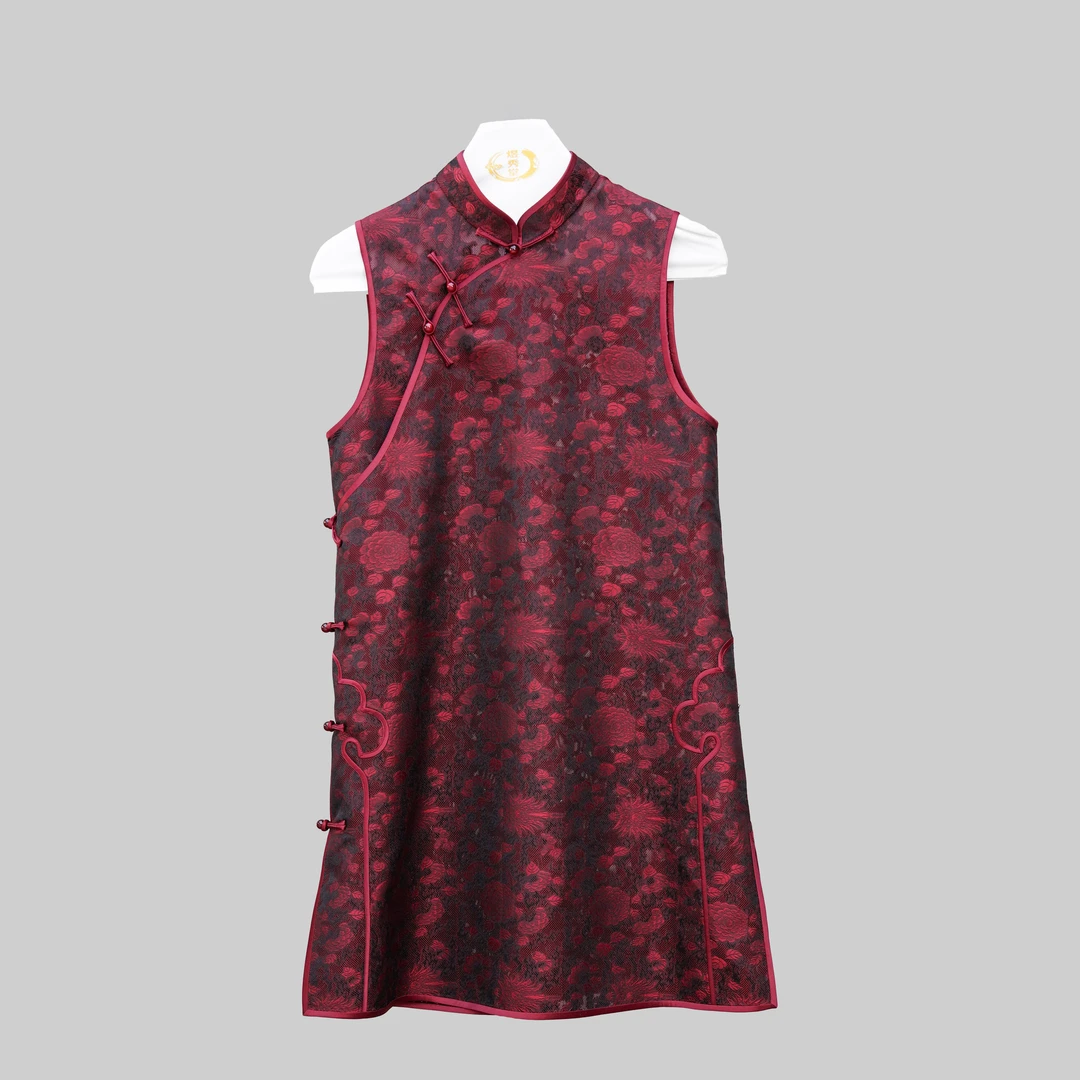 【煜秀堂】2025夏季新款新中式立领手工盘扣中长花罗马甲 换图