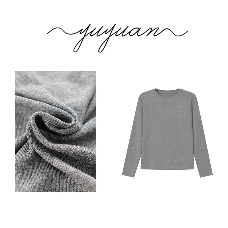 【媛宝】2025春季新款笑脸刺绣打底衫女款百搭圆领长袖 H07