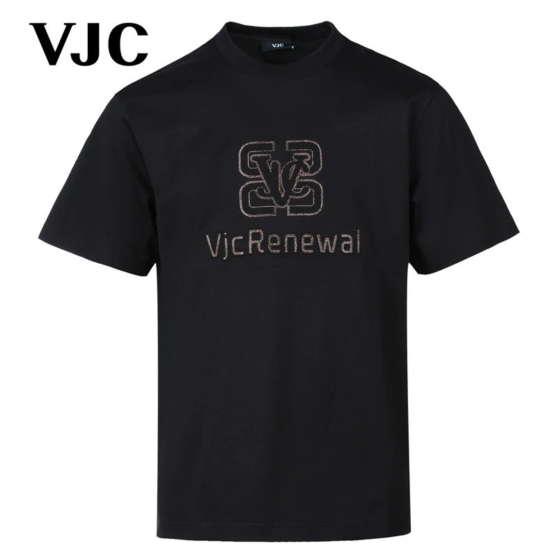 VJC/威杰思2025春季新款男装时尚短袖T恤烫钻潮流百搭D25BA1716