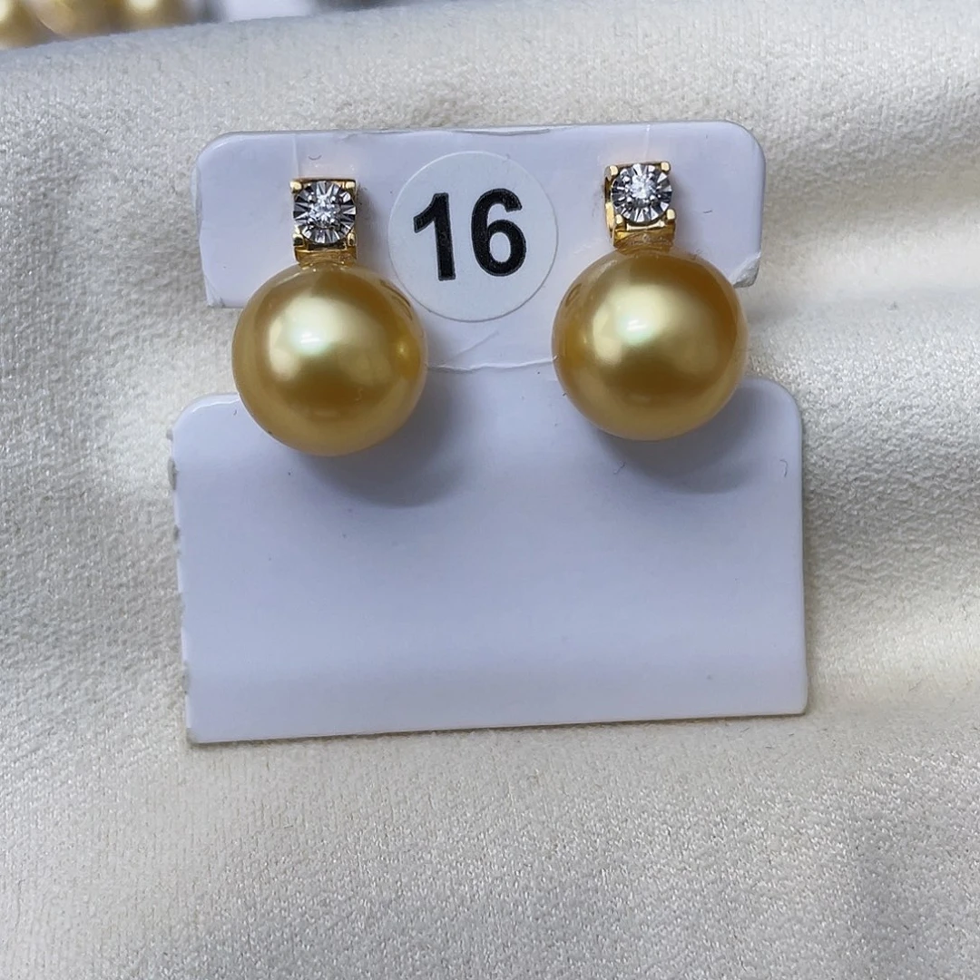 18K金镶嵌耳饰海水珍珠金珠