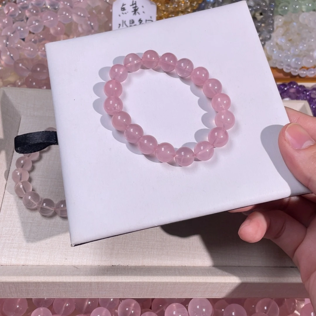 岚***月手链芙蓉石未镶嵌粉水晶10mm手串