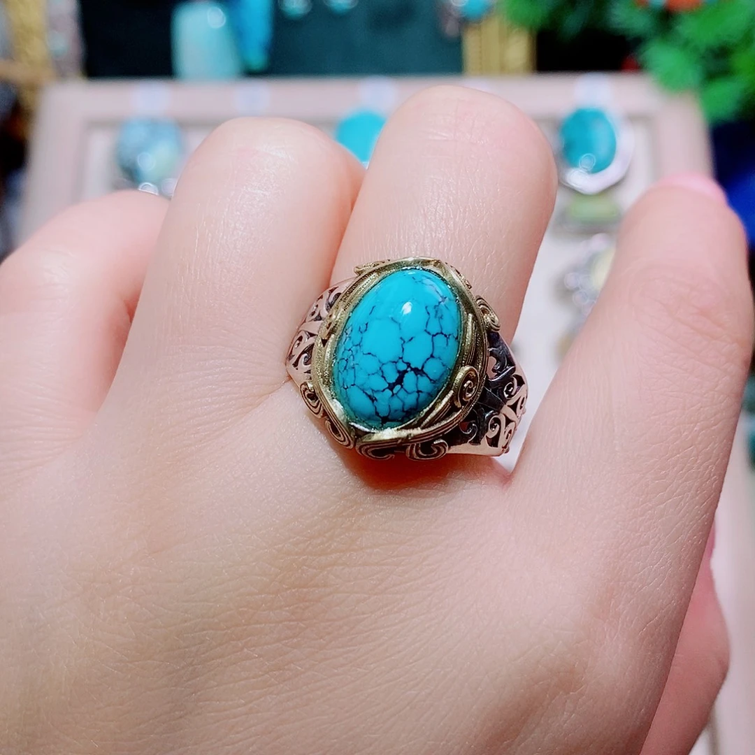 禅***猫绿松石银S925镶嵌挂件