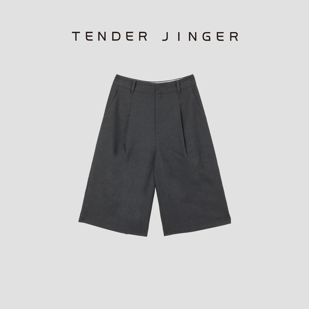 Tender Jinger气质显瘦直筒羊毛混纺直筒五分裤T53TS41288