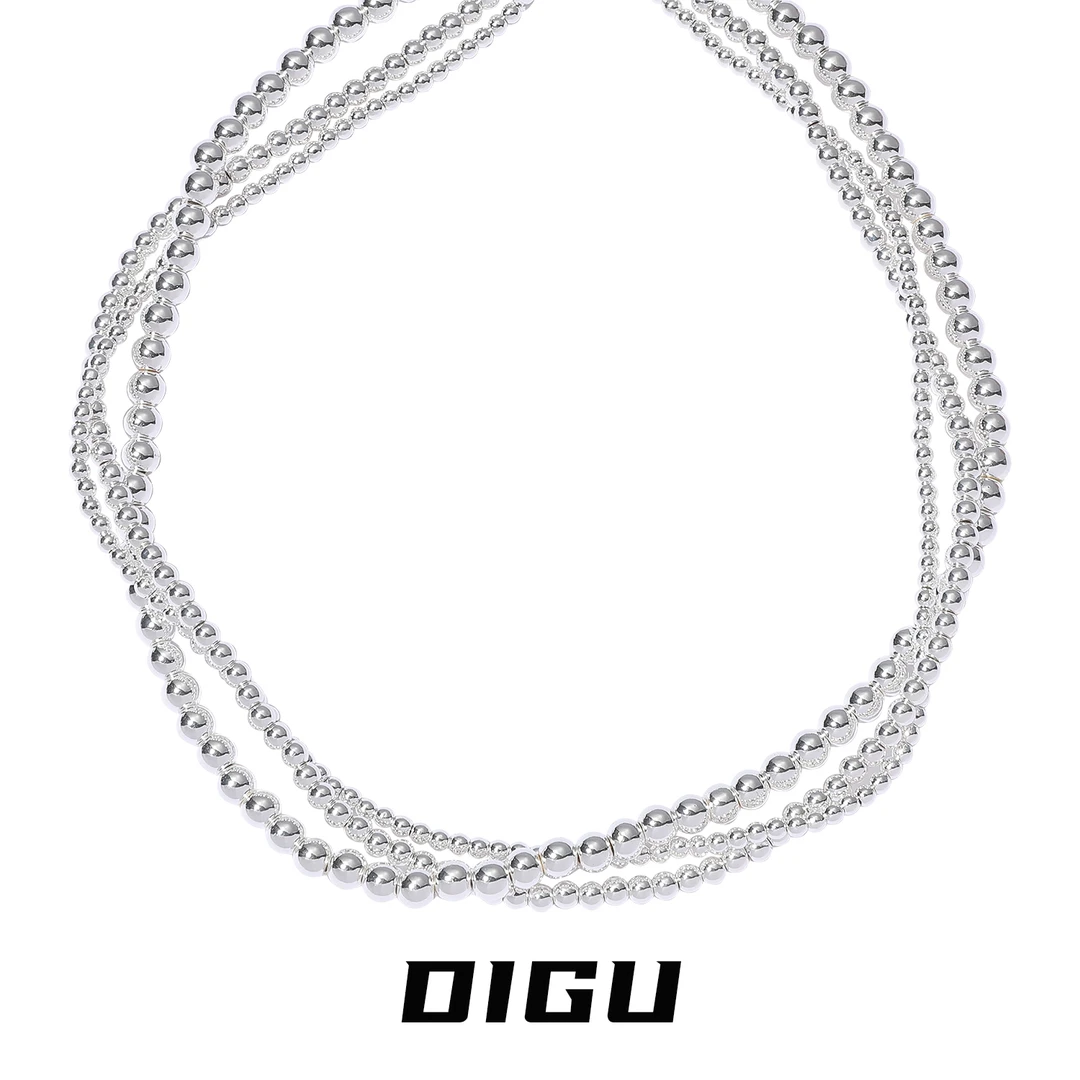 嘀咕家 铜合金项链 气质多层金属串珠项链轻奢颈链毛衣链锁骨链