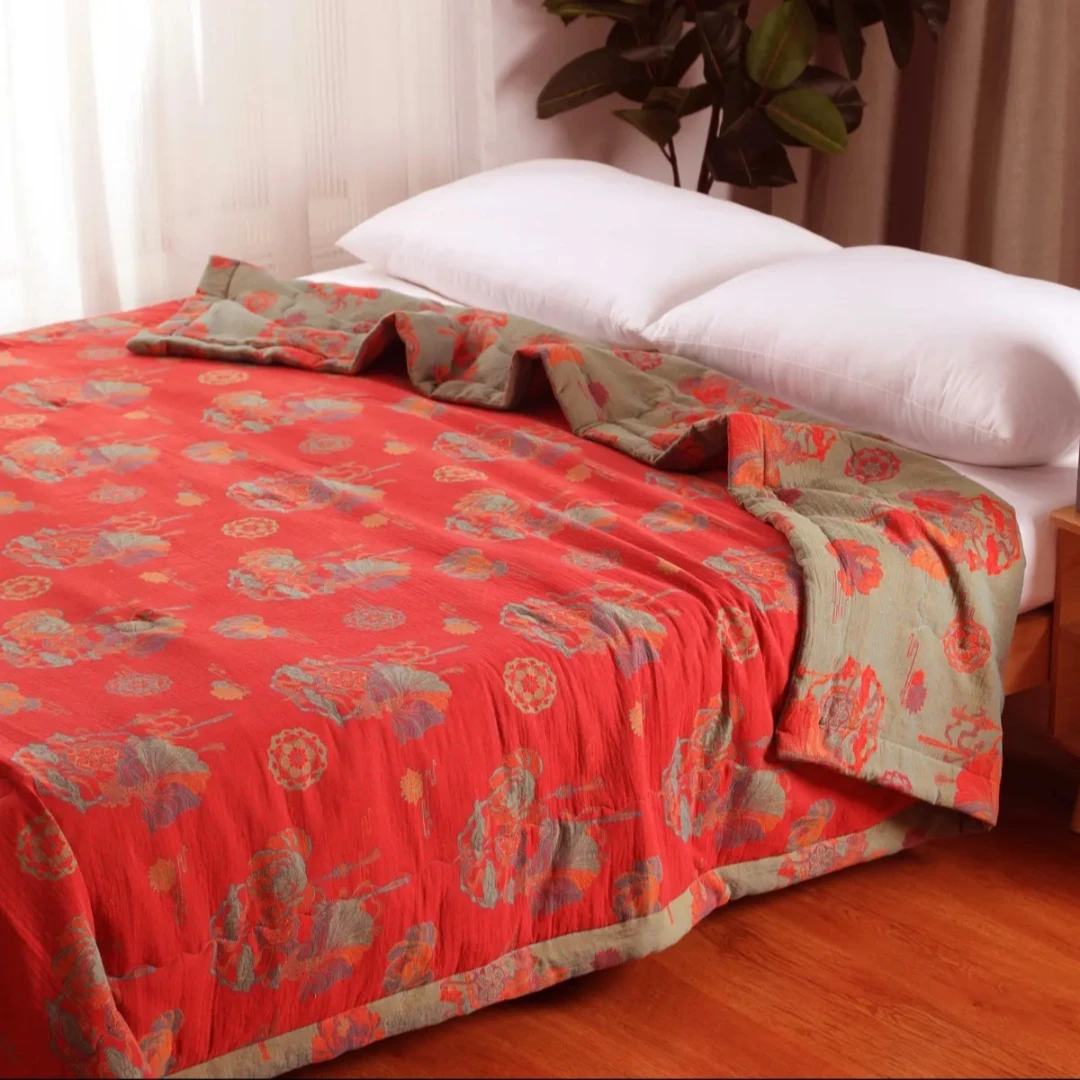 【莲年有鱼双层纱夏被】A类母婴级提花大豆秋冬被空调被可机洗