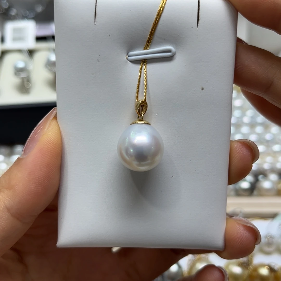 海水珍珠18K金镶嵌吊坠(不含链)13-14mm