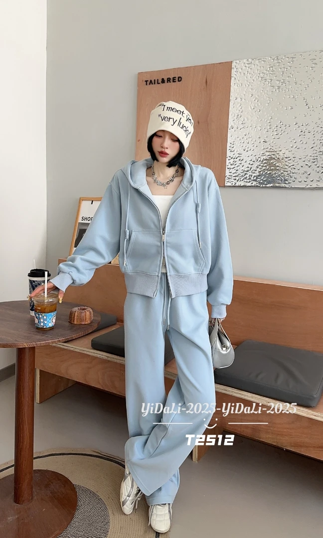 「都市主角」秋季重磅女士休闲开衫连帽卫衣套装T2512