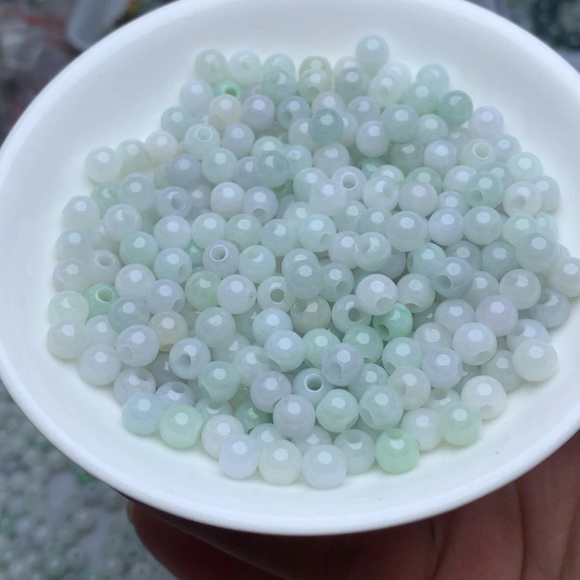 【闪购商品】翡翠手链未镶嵌卡6冰绿白大孔珠100颗