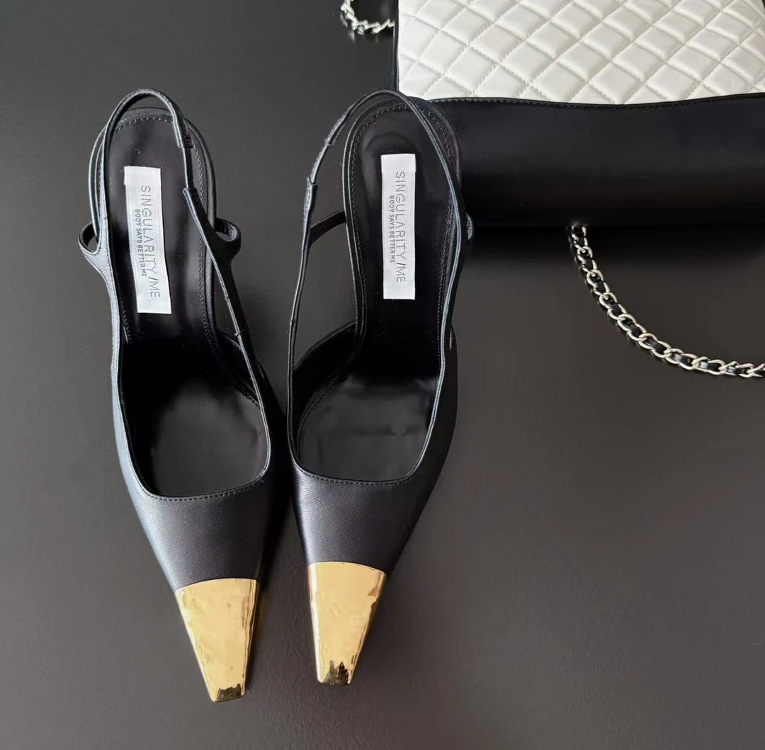 Singularity Me 3A 8391 欧美金属尖头浅口高跟鞋感细跟包头凉鞋