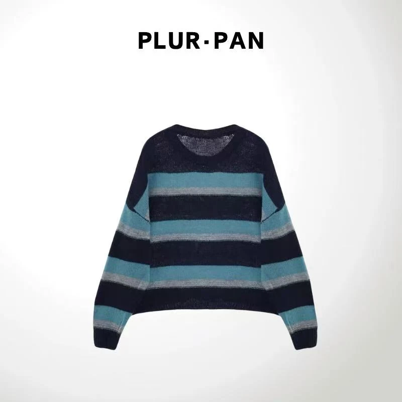 PLUR·PAN撞色条纹慵懒风长袖针织衫