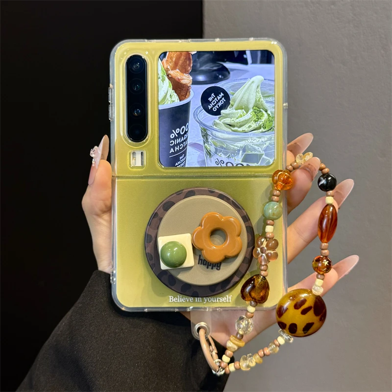 适用华为purax折叠屏手机壳渐变深绿pocket2豹纹宝石花朵磁吸支架