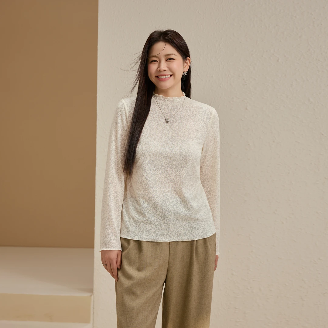 【半高领提花蕾丝衫】纤莉秀大码女装秋风高级感流金百搭衫QK3241