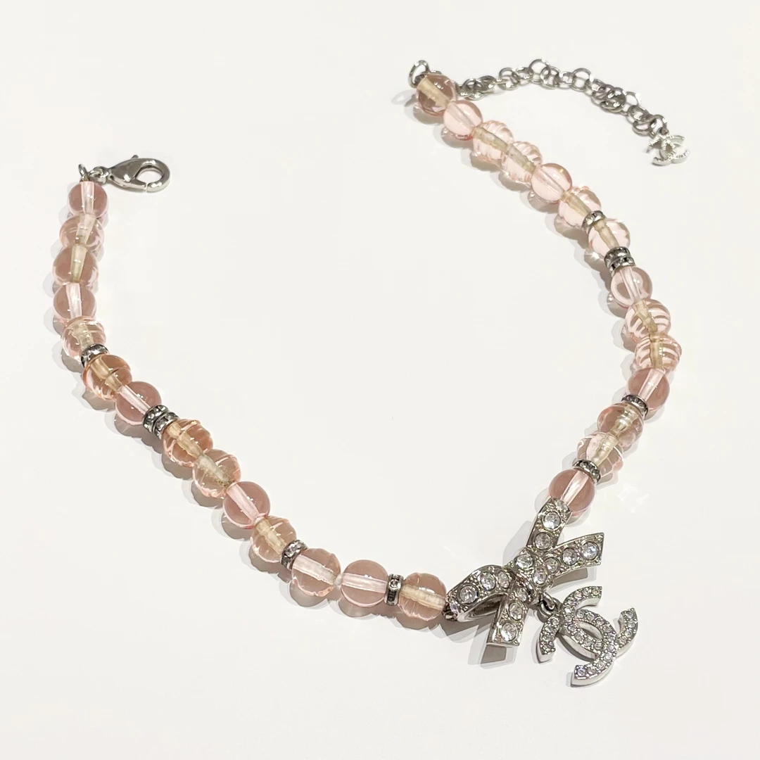 95新 Chanel/香奈儿 23s粉色琉璃满钻蝴蝶结项链choker 43016417