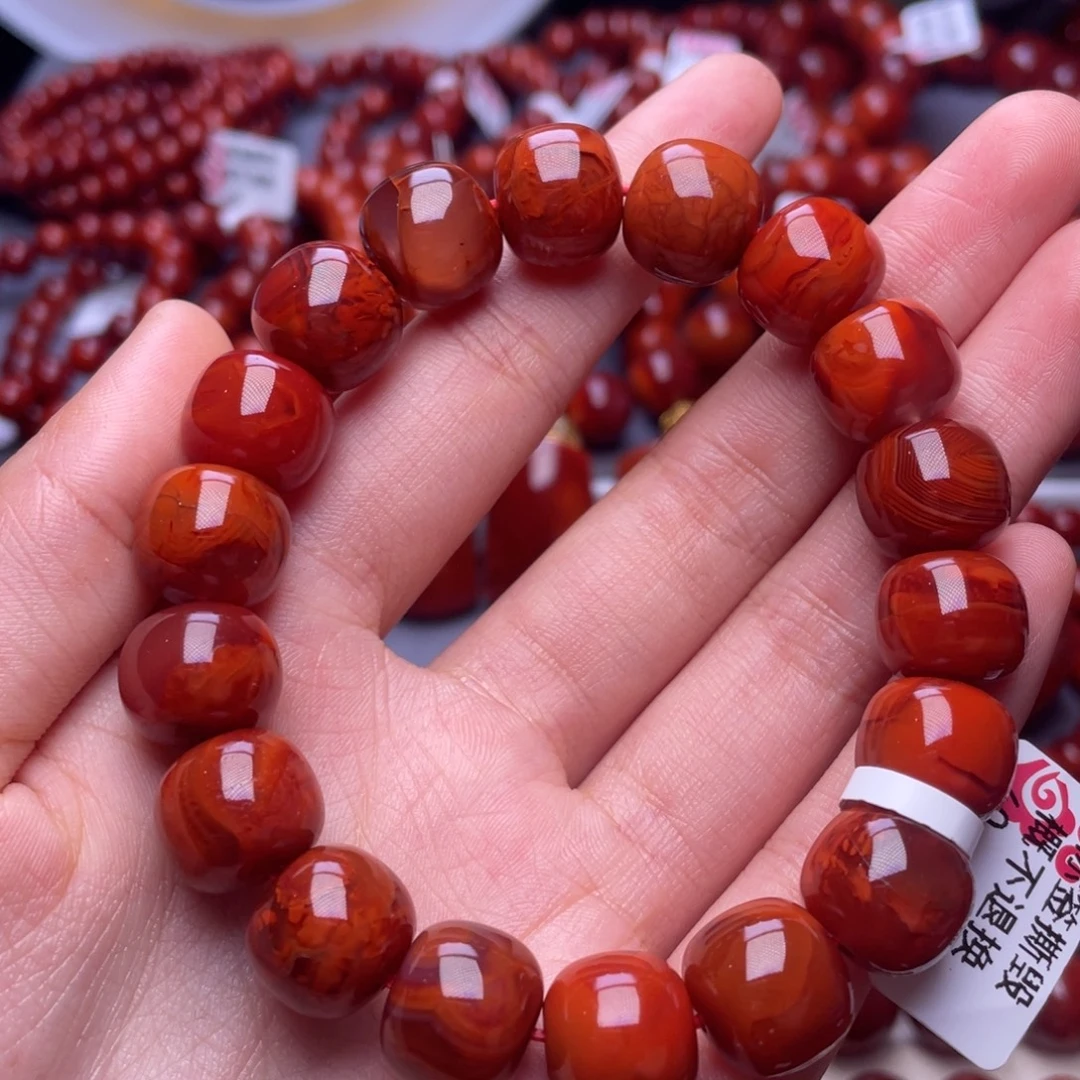 南红玛瑙未镶嵌其他13mm精品瓦西火焰纹老型手串
