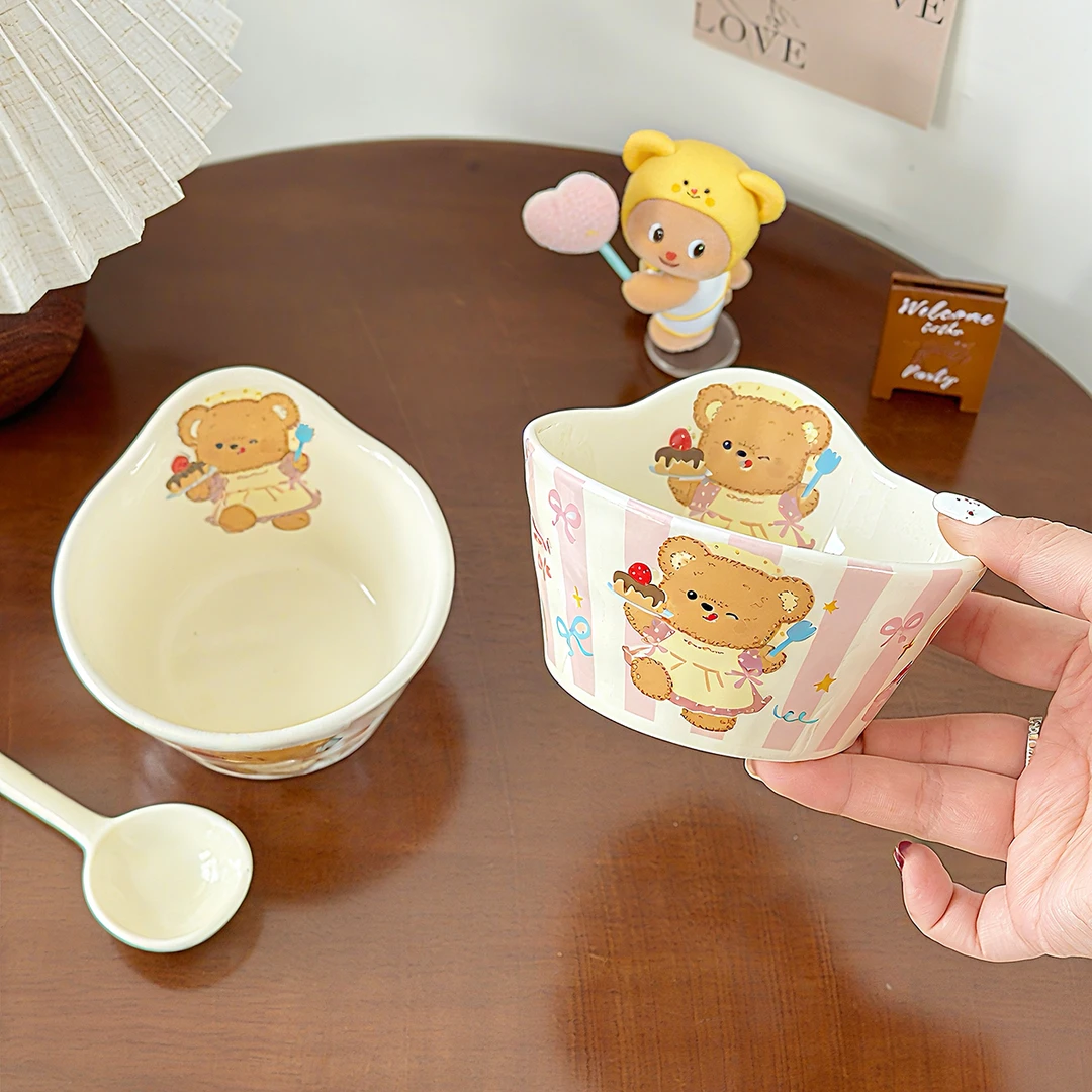 黄油小熊高颜值创意陶瓷碗家用米饭碗酸奶碗水果沙拉碗餐具ins风