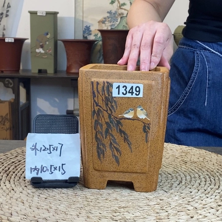 紫砂花盆  新品福利柴烧奎面彩绘签筒1349