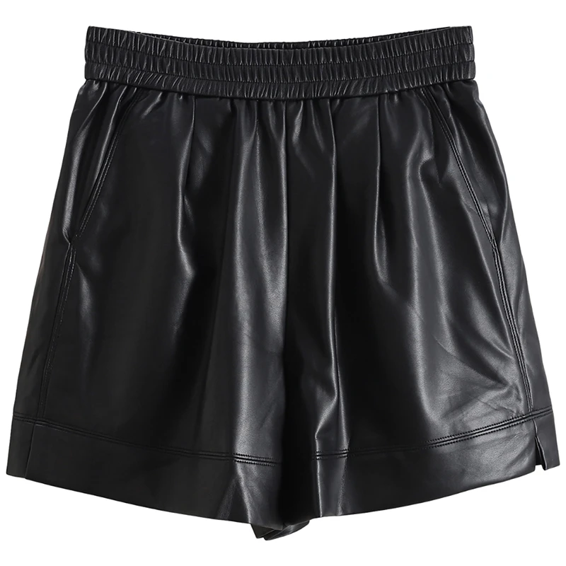 F6177-【璐】PU时尚皮裤松紧腰百搭纯色休闲短裤#ZBY58G001