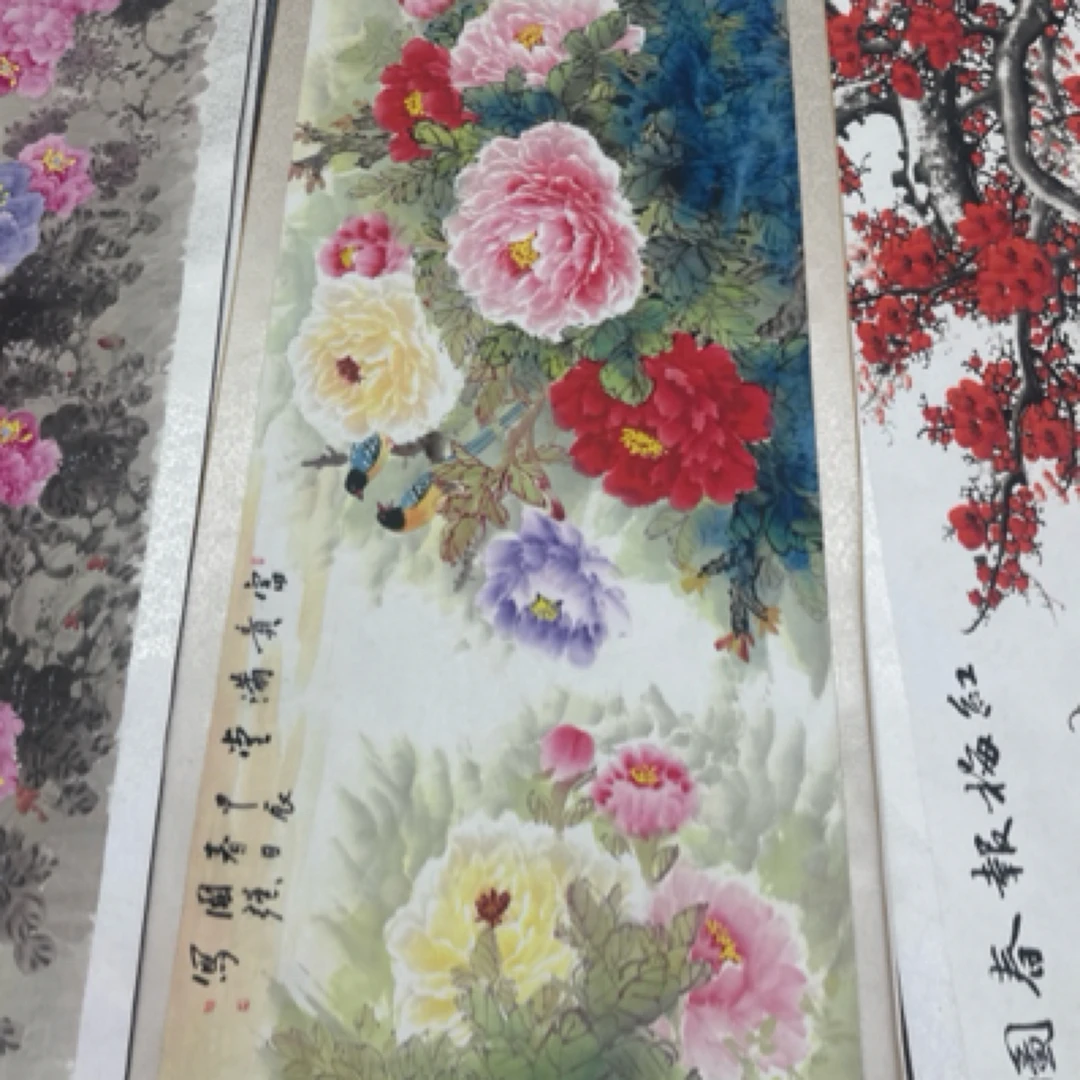 富贵满堂水晶牡丹2.8米✖️96厘米卷轴挂画