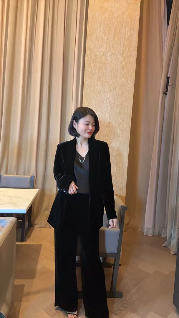 TANTAN  真丝丝绒  气质时尚翻领显瘦西装 HR  2379