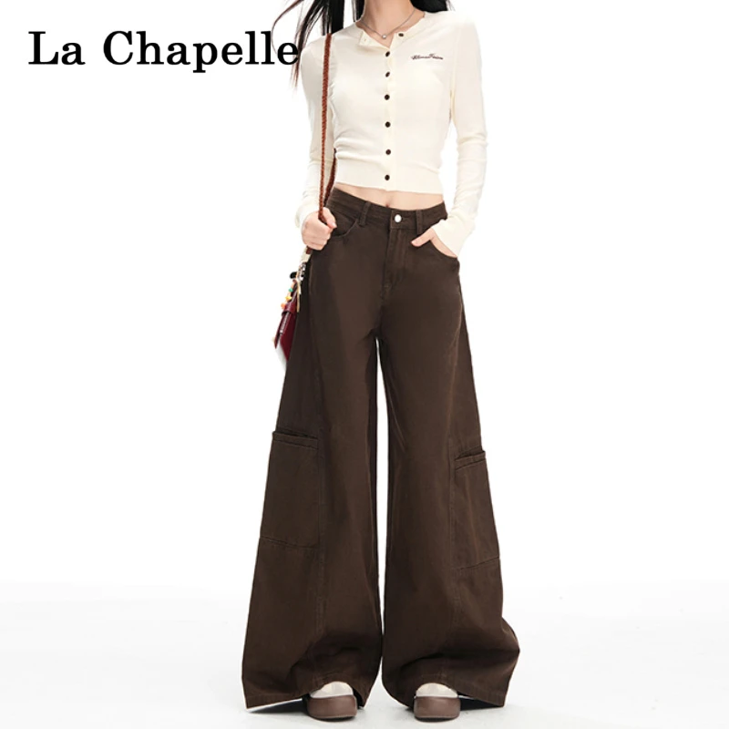 美式咖色工装阔腿牛仔裤女2025秋装新款高腰显瘦休闲百搭宽松裤子