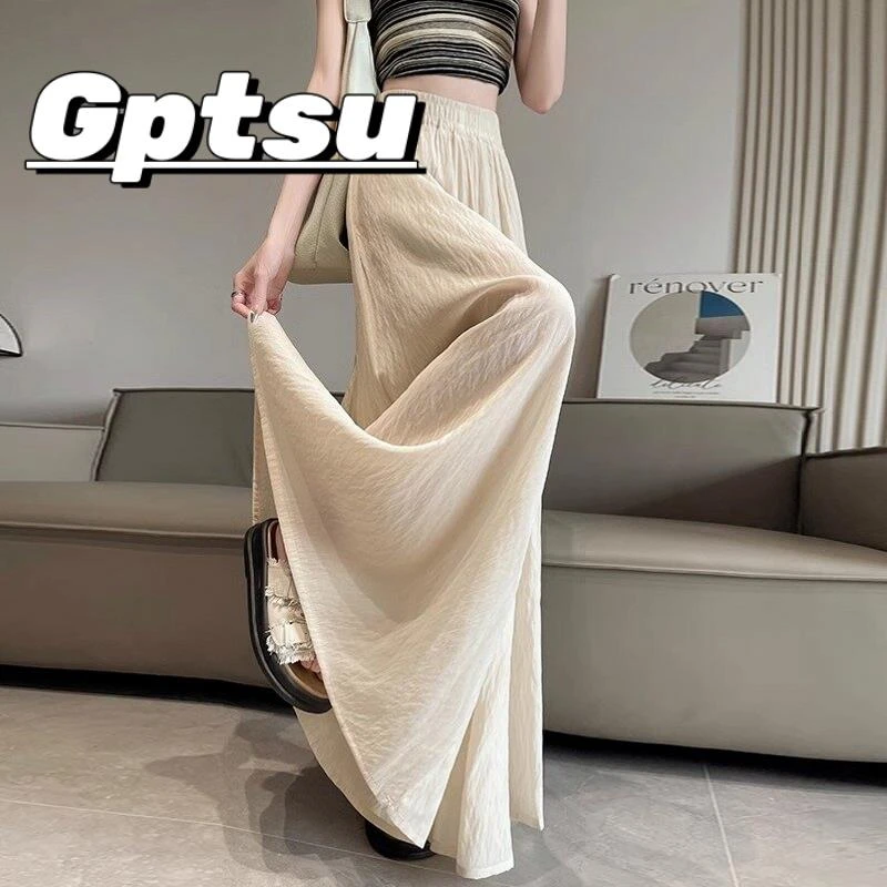 GPTSu冰丝亚麻阔腿裤裙女夏季薄款宽松慵懒风垂感大脚裤山本裙裤