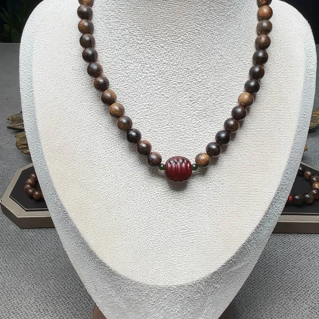 手串沉香越南芽庄绿棋瘤疤料08➕紫檀雕刻设计